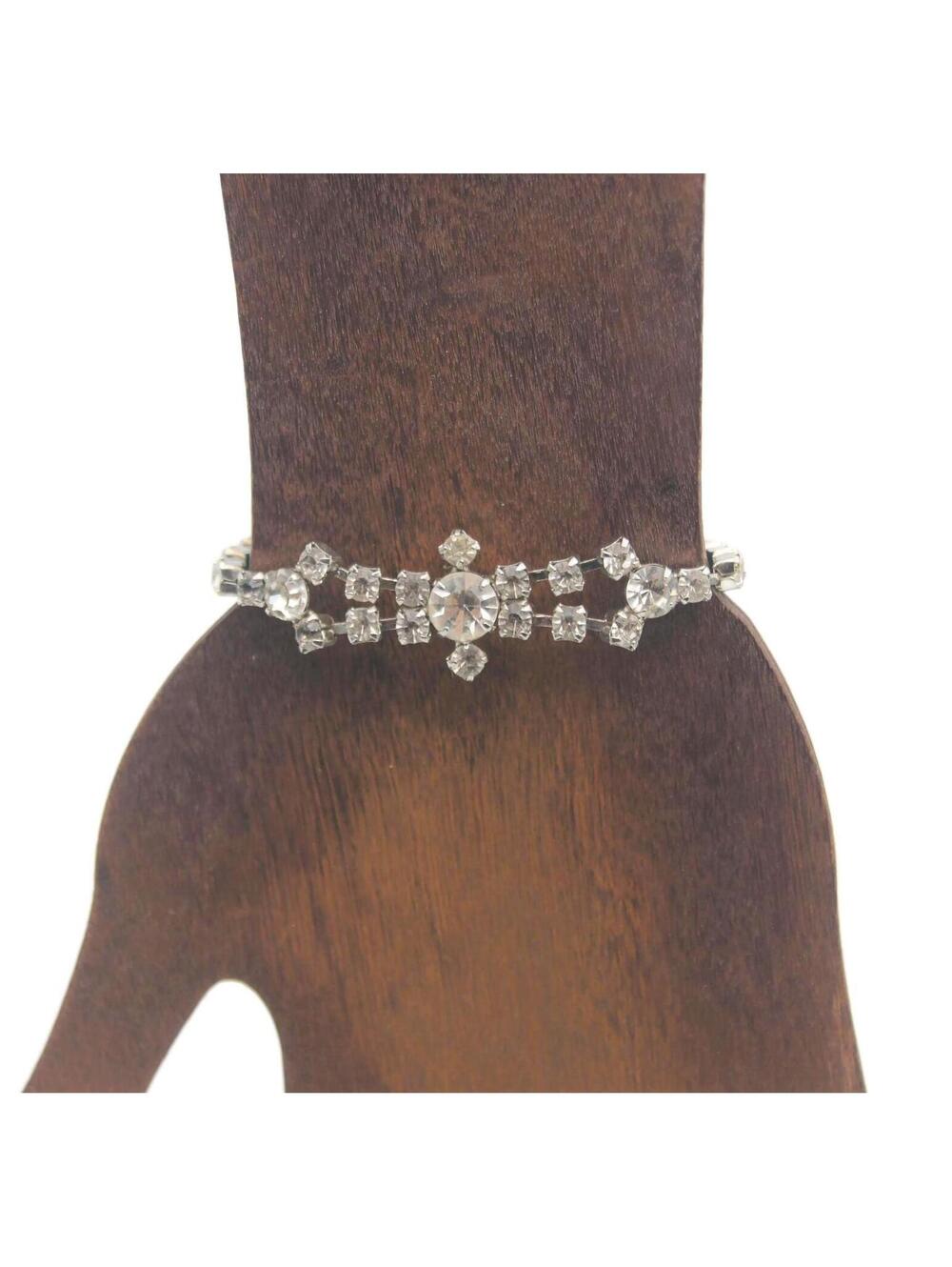 Vintage Silver Tone and Clear Rhinestones Bracelet, 6 3/4".